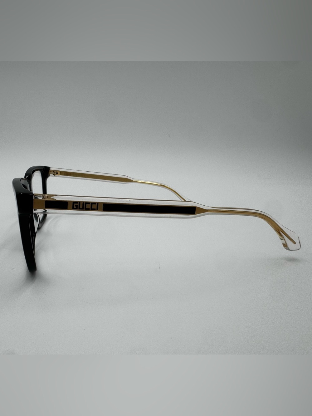 Gucci Black and Gold Rectangular Glasses - Picture 3 of 7